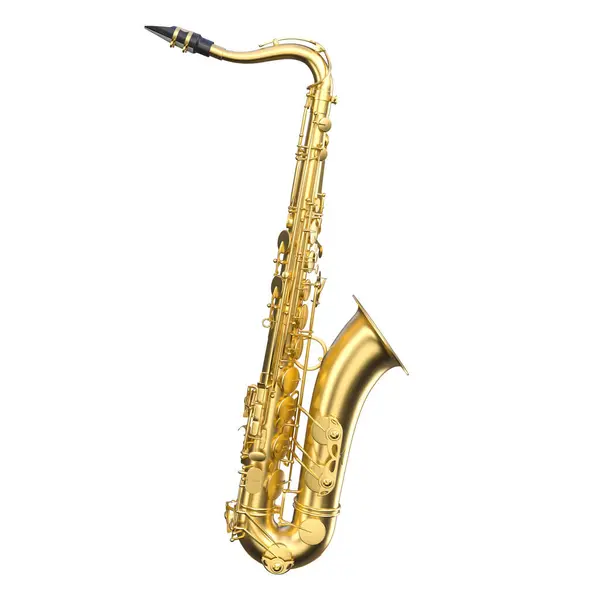 Imagen Muy Detallada Saxofón Dorado Brillante Aislado Sobre Fondo Blanco Fotos De Stock
