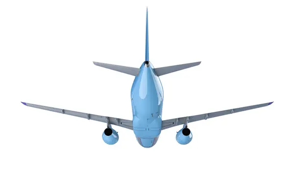 Rückansicht Eines Verkehrsflugzeugs Flug Vor Reinweißem Hintergrund Stockbild