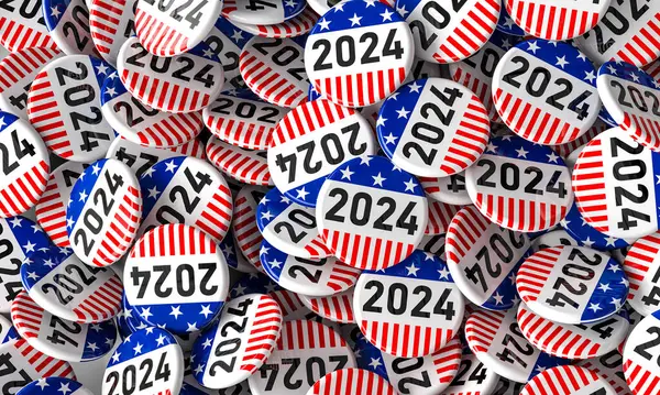 Patriotyczne Amerykańskie Guziki Wyborcze 2024 Rok Renderowanie Obrazy Stockowe bez tantiem