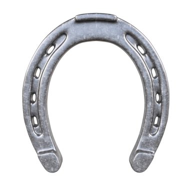 Beyaz arka planda izole edilmiş detaylı desenli parlak metal at nalı. 3d hazırlayıcı