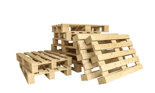 Stack Wooden Pallets Isolated White Render Royalty Free Stock Images