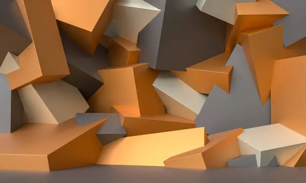 オレンジとグレーのトーンの金属キューブの3Dレンダリング ストック画像