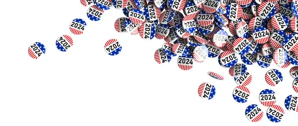带有2024字的爱国按钮 象征美国选举3D渲染 免版税图库图片