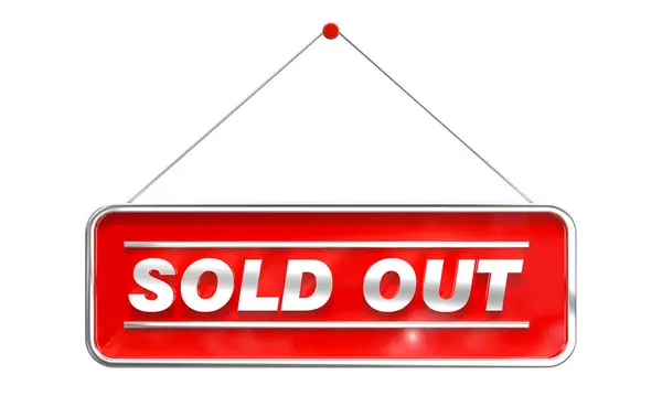 Red White Sold Out Sign Hanging Metallic Chain Transparent Background Stock Photo