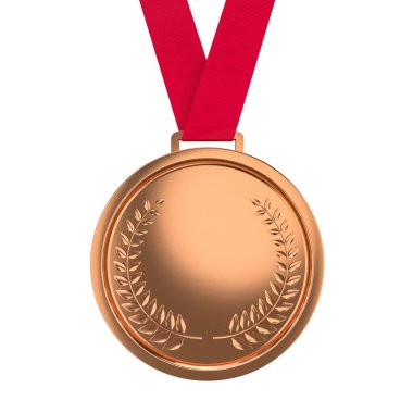 Bronz madalya asılı kırmızı kurdele ödülleri. Başarı, farkındalık