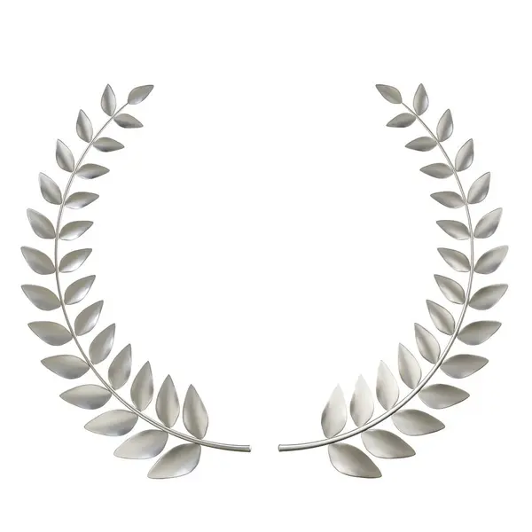 Prata Metálica Laurel Coroa Símbolo Vitória Honra Fundo Isolado — Fotografia de Stock