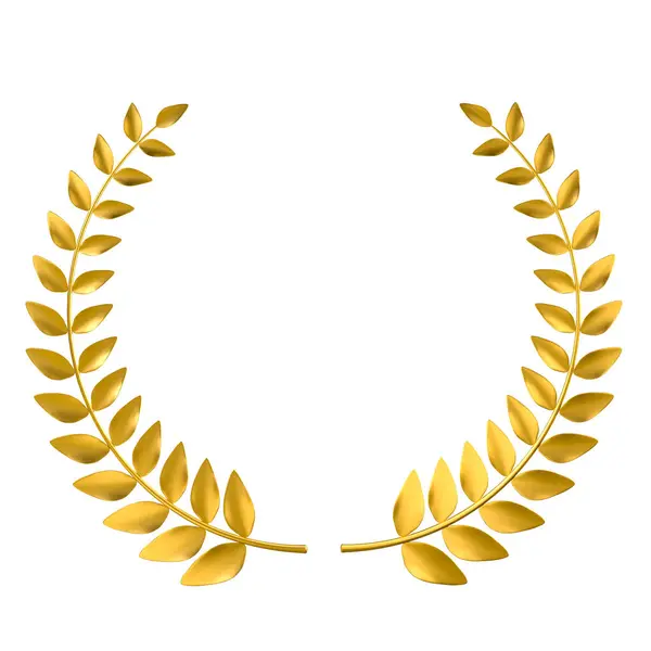 Metallinen Kultainen Laakeriseppele Symboli Voitto Kunnia Eristetty Tausta — kuvapankkivalokuva