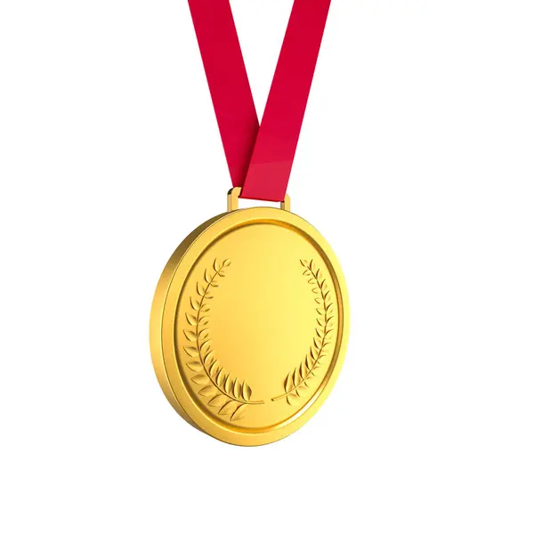 Gold Medal Laurel Wreath Red Ribbon Translucent Background Imagens Royalty-Free