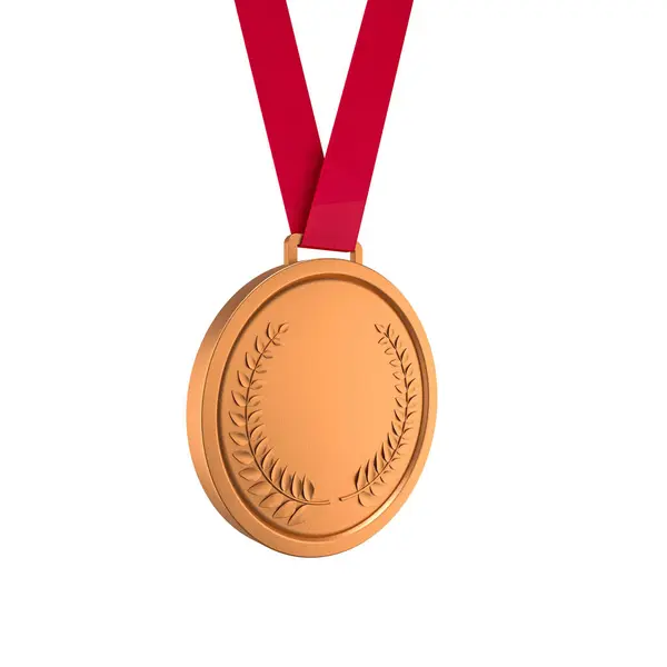Бронзовая Медаль Висящая Красной Ленте Наград Успех Реализация Стоковое Фото