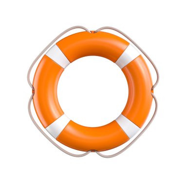 Canlı turuncu can simidi beyaz çizgili ip şeffaf arkaplan