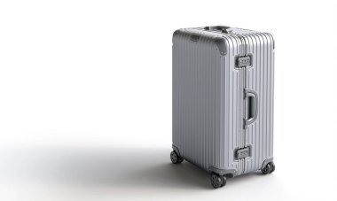 silver travel suitcase  isolated  white background copyspace travel concept