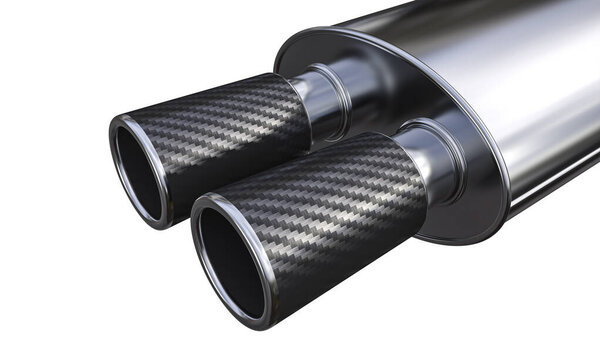 dual carbon fiber exhaust pipes transparent background automotive 3d