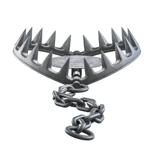 stock image  bear trap  sharp-toothed mechanism chain, isolated background 3d render