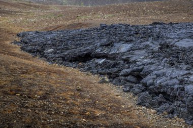 Siyah bazalt lav akışı Reykjanes İzlanda arka planı