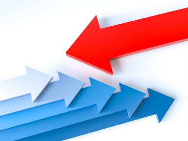 Beyaz arka planda üç boyutlu farklı oklar. strateji iş konsepti