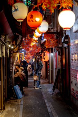 OMOIDE YOKOCHO Turistler ve yerliler dar bir sokakta yürüyorlar.