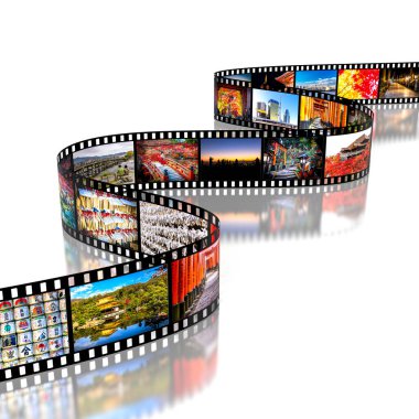 Japon resimlerini gösteren beyaz film şeridi yüzeyi