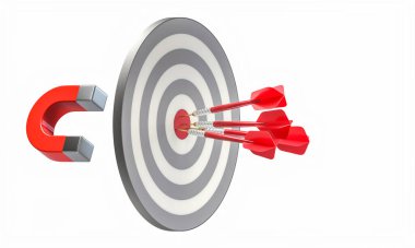 At nalı mıknatısı hedefin üzerine dart çekiyor, etki konsepti 3D arkaplan