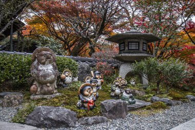Rakun heykelleri Japon bahçe taşı fener kyoto japan