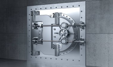 Büyük metal banka kasa kapısı konsepti 3 boyutlu arka plan