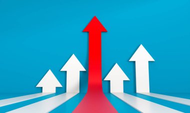 Liderlik kavramı, başarı ve büyüme, öncülük eden kırmızı bir ok