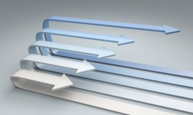 Aynı yönü gösteren 3D oklar büyüme ve ilerleme gösteriyor