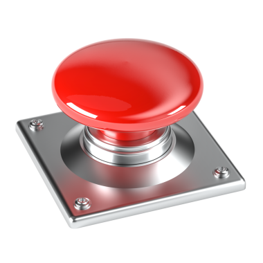 Metal tabanda parlayan kırmızı bir düğmenin 3d görüntülenmesi