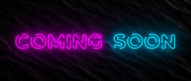 Neon geliyor. Parlak desenli koyu renkli kaya zemin 3 boyutlu işaret.