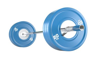 Şeffaf arkaplan üzerinde ağırlıkları olan mavi halter 3D