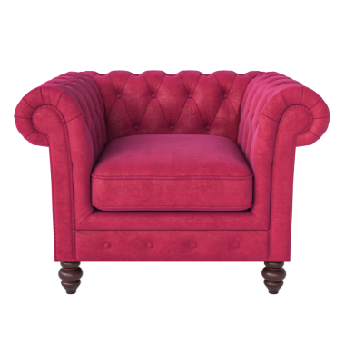 Zarif pembe döşemeleri olan klasik göğüs alanı koltuğu.