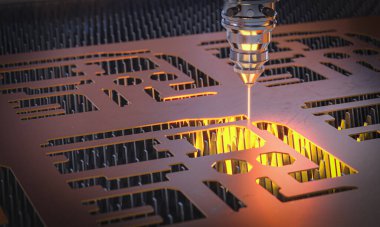 Endüstriyel lazer kesici, yüksek hassasiyetli 3D oymalı metal levha.