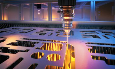 Modern fabrika 3D 'de endüstriyel lazer kesim metal levha