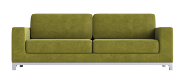 Modern yeşil kanepe şeffaf arkaplanda 3 boyutlu izole edilmiş.