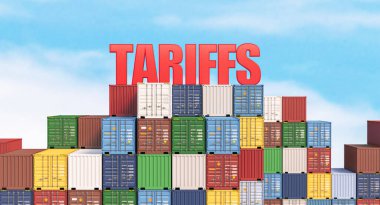 Tarifeler artıyor, Intermodal konteynırlar 3D arka planda istiflenmiş