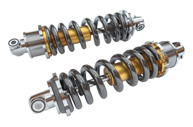 Şeffaf arka planı olan iki metal ve altın şok emici.