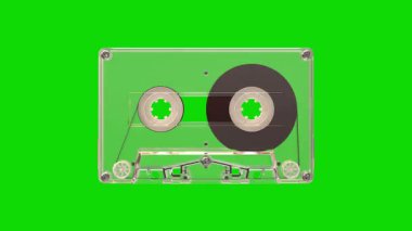 Yeşil ekran arka planında dönen şeffaf ses kasedi