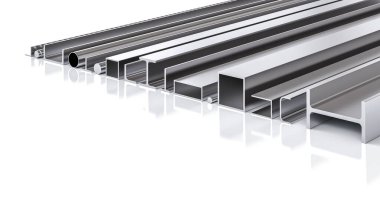 Beyaz 3d üzerinde farklı yuvarlanmış metal ürünleri var.