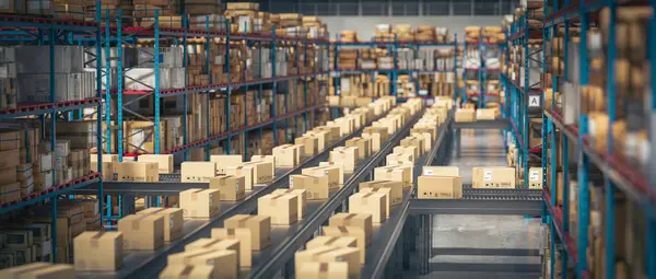 Karton kutular otomatik taşıma bandı 3d üzerinde hareket ediyor