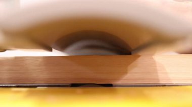 Otomatik planör taşıma bandında ahşap tahta kesiyor