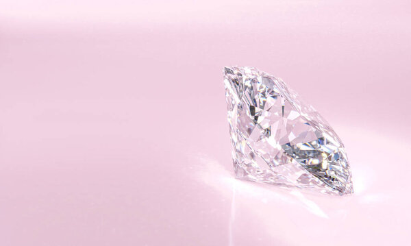 Sparkling marquise cut diamond resting on pink surface 3d