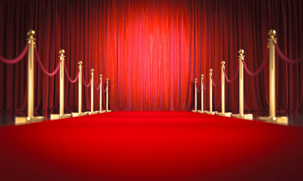 Красная дорожка 3d с бархатными занавесками 
