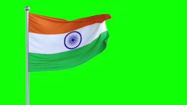 Yeşil ekranda dalgalanan 3D Hint bayrağı