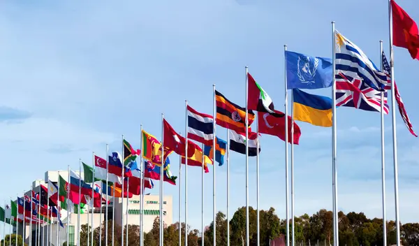 国旗的世界拍打着在风中 免版税图库照片