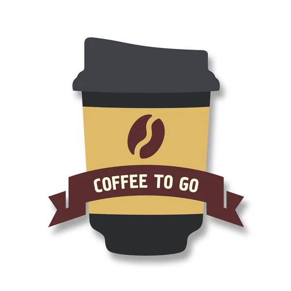 Caffè Andare Tazza Piatta Illustrazione Vettoriale Caffè Asporto Emblema — Vettoriale Stock