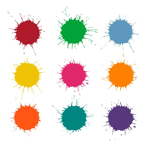 Colourful Paint Splatters Paints Blots Hand Drawn Vector Set — Stock Vector