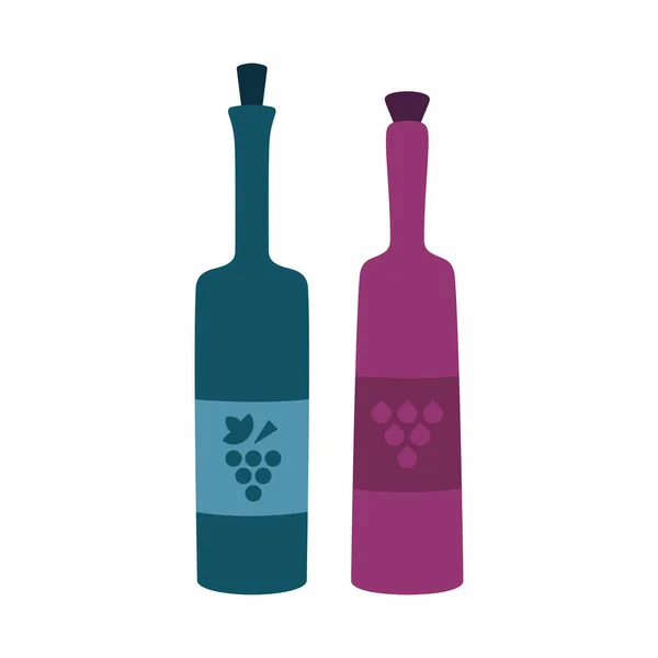 Две Бутылки Вина Виноградом Этикетках Лицензионные Стоковые Иллюстрации