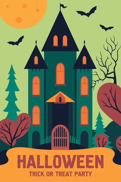 Halloween Vector Ilustración Con Espeluznante Misterioso Paisaje Nocturno Con Casa Ilustración De Stock