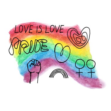 Gökkuşağı arkaplanına LGBTQ karalamaları