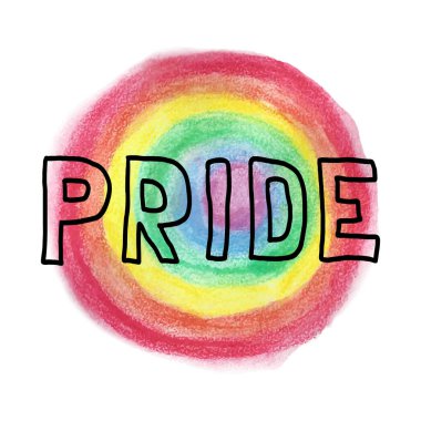 Gökkuşağı arka planında LGBTQ Gurur sözcüğü