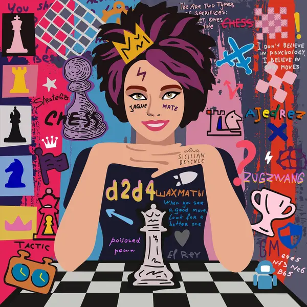 Chess Girl Artistic Vector Poster — Stock Vector
